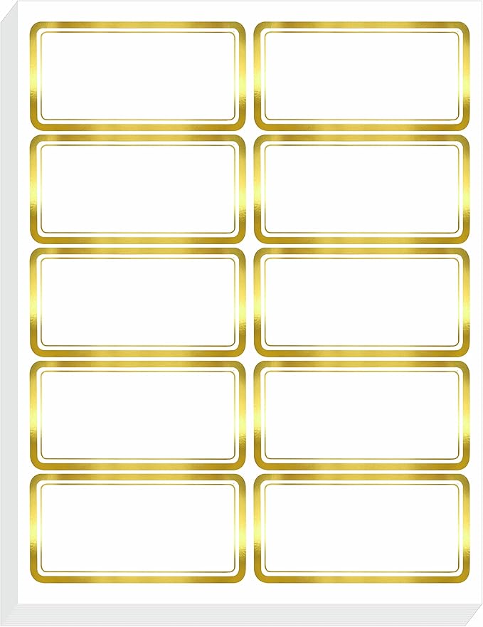 200 PCS Gold Metallic Name Labels, Blank Name Tag Stickers with Permanent Adhesive Writable Stickers with Metallic Gold Border for School Office Home (Letter Size per Sheet, Each Measures 2" x 4")
