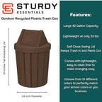 Sturdy Essentials 42 Gallon Round Slatted 100% Recycled Plastic Indoor or Outdoor Commercial Trash Can with Easy Access Swing Top Lid | Great for Schools and Businesses - Brown Granite