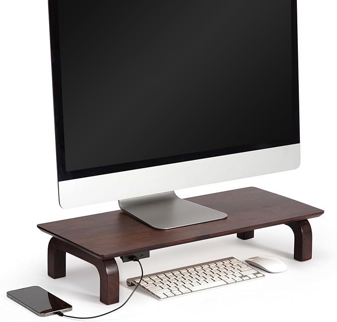 Anji Mountain Monitor Stand - Desktop Organizer & Laptop Riser, Ergonomic Monitor Riser, Space-Saving Monitor Stand for Desk, Durable Construction, Easy Assembly, Ideal for Home & Office,Walnut