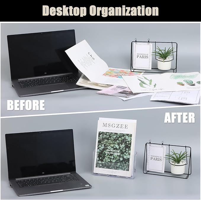 xydstay Acrylic Brochure Holder 8.5x11 Inches Slant Back Design, Clear Display Stand, Plastic Table Stand Sign Holder,Pamphlet Holder Flyer Holder, Acrylic Display Stand, Acrylic Table Signs Plastic Paper Holder for Office, Home, Store, 4 Pack