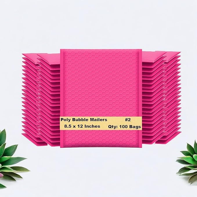 iMBAPrice 8.5x12 Inch Hot Pink Bubble Mailers #2 – 100 Pack Self-Seal Padded Envelopes, Waterproof Bubble Cushion Mailers for Small Business Packaging & Shipping