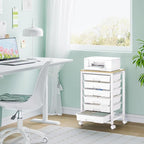 SYKIARIOL Rolling Storage Utility Cart with 6 Drawers and Wooden Tabletop for Under Desk Storage,White