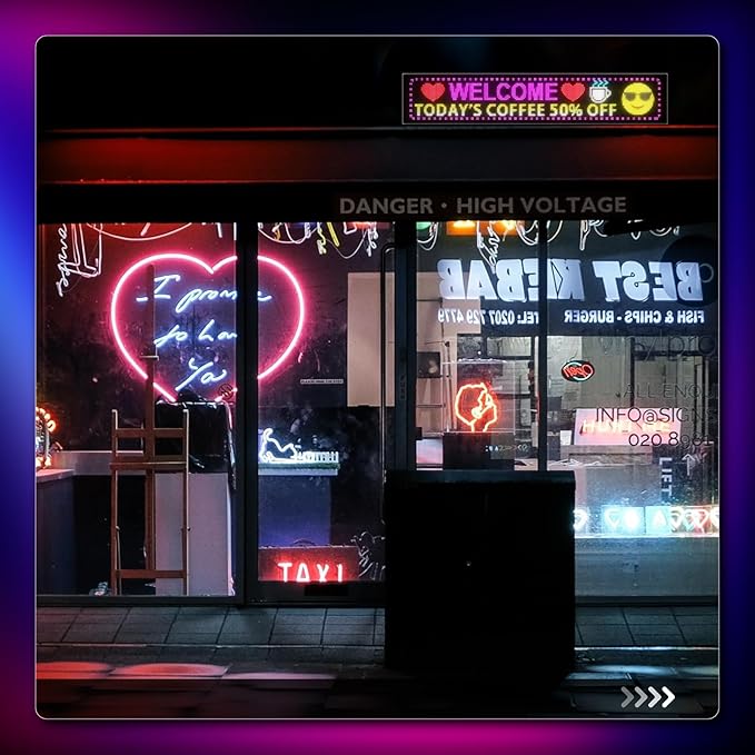Large Programmable LED Sign, P5 Resolution Indoor Store LED Sign, Bluetooth APP, for Business Retail Shop Window Display (49"x 8")