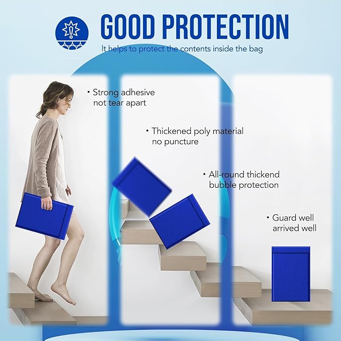 Fuxury Large Bubble Mailers 10.5x16" 500 Pack Royal Blue Self Seal Padded Envelopes Bulk Waterproof Mailing Envelopes Bubble Padded #5 Cushioning Padded Mailers for Small Business Packaging