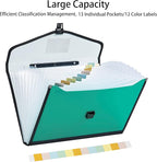 Leagl Size 13-Pockets Expanding File Folder with Handle, Plastic Accordion Filling File Folder Expandable Monthly Portable Paper Document Organizer for Office School & Home (Green)