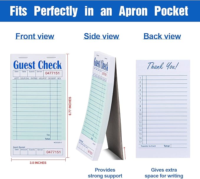 Methdic Guest Checks Server Note Pads 500 Orders Waitress Notepad for Restaurants (10 Books)