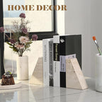 Karibiber Travertine Bookends for Heavy Books, Marble Decorative Bookends for Shelves, Heavy-Duty Stone Book Ends for Hardback Book & Cookbooks, Unique Book Stopper & Holder, Travertino Italy