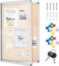 Geetery 26 x 20 Inch Enclosed Fabric Bulletin Board Tamperproof Lockable Noticeboard Fabric&Aluminium Frame Display Cases Wall-Mounted Display Case for School, Office - Secure,Durable Design(Beige)