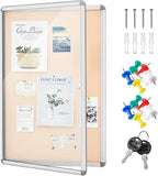 Geetery 26 x 20 Inch Enclosed Fabric Bulletin Board Tamperproof Lockable Noticeboard Fabric&Aluminium Frame Display Cases Wall-Mounted Display Case for School, Office - Secure,Durable Design(Beige)