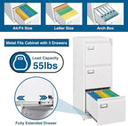 PEUKC 3-Drawer File Cabinet with Lock, 16.3" Deep Vertical Filing Cabinets, Metal File Cabinets for Home Office, Anti-Tip 3 Storage Drawers for Letter/Legal/A4/F4 Size (Assemble Required, White)