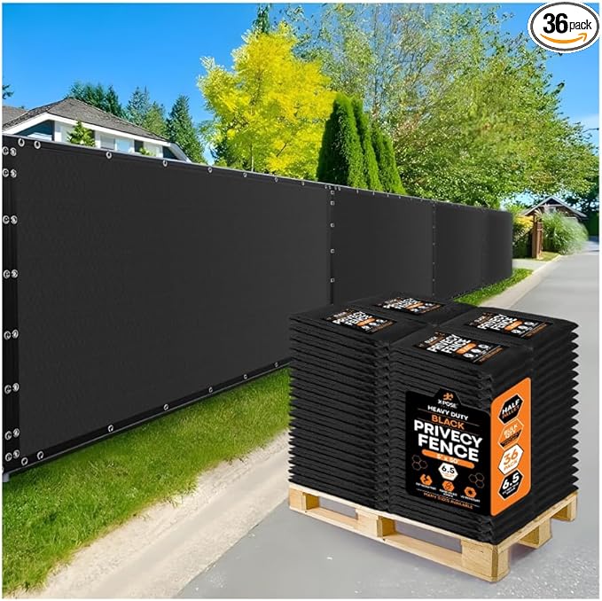 Xpose Safety Privacy Fence Screen 5’ x 50’ (36 Pack) – Bulk Half Pallet – Heavy Duty Black Mesh with 90% Visibility Block, UV Protection – Includes Cable Ties for Garden, Yard, Nursery, Kennel,Dog Run