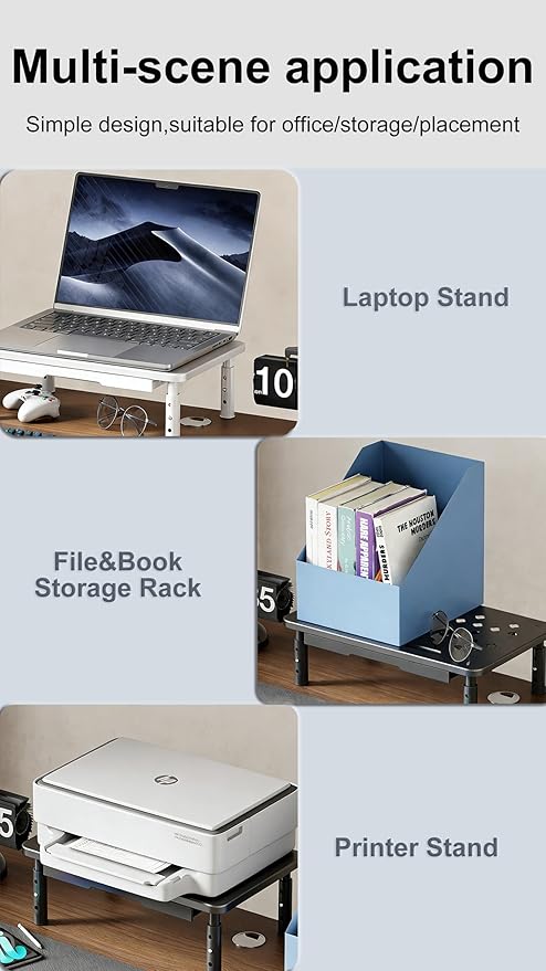 PLENTY MORE Adjustable Ergonomic Monitor Stand with Spacious Storage Shelf - Heavy-Duty Steel for Home Office & Gaming, Reduces Neck/Back Strain, Elevates Screens to Eye Level