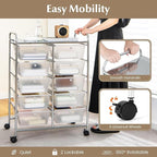 LDAILY 10 Drawer Rolling Cart, Storage Cart Organizer on Wheels, Drawer Cart with Metal Frame & Large Storage Capacity, Rolling Cart with Drawers for Living Room Classroom, Office