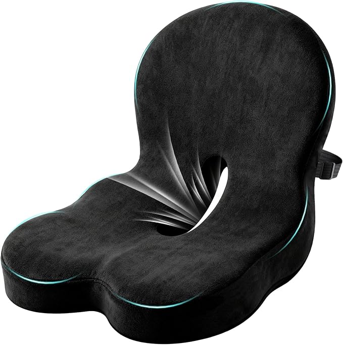 Watshyon Ergonomic Memory Foam Reenly Seat Cushion & Non-Slip Base with Adjustable Straps,Seat Cushion for Truck Driver and Office Chair Cushion,Removable Washable Cover- Plush Velvet