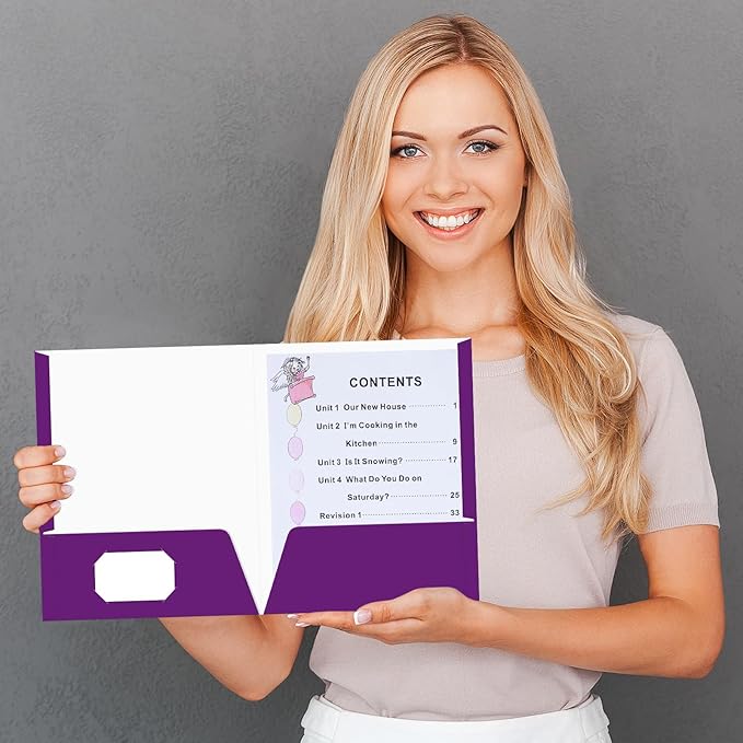 Jutom 50 Pcs 2 Pocket Glossy Paper Folders Glossy Paper Laminated Portfolios, Letter Size, Presentation Folders with Pockets for Office Teacher Worker Supplies(Purple Color)
