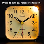 Tinload Small Battery Operated Analog Travel Alarm Clock Silent Non Ticking,Gentle Wake, Ascending Beep Sounds, Snooze,Lighted on Demand, Glow in Dark dial,Easy Set