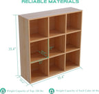 OSCHF 9-Cube Storage Shelf Bookcase - Wooden 3-Tier Floor Standing Open Bookshelf for Home and Office, Display Cabinet, Oak