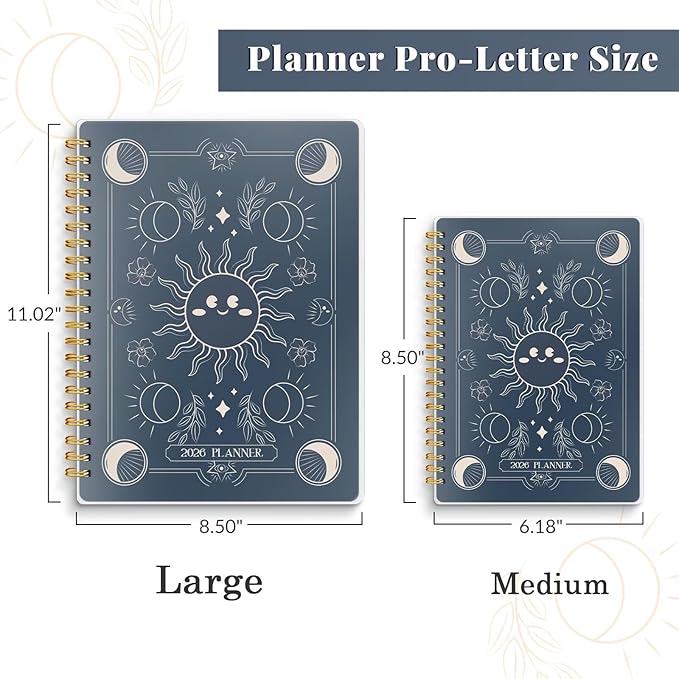 2026 Planner 8.5 x 11, Large Weekly Monthly Planners with Tabs, A4 Spiral Bound Daily Calendar 2026 Planner, 12 Month Agenda from Jan. to Dec., Flexible Cover Appointment Book(Smill Sun)