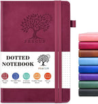 PERCUN Dotted Journal Notebook for Men & Women, 160 Pages Dot Grid notebook for Note Taking, Bullet Journaling Notebook for Work, School, Travel, Writing,A5 Hardcover 5.9" x 8.5" (Burgundy)