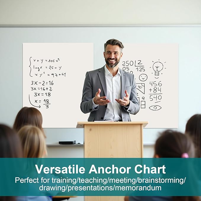 ViVin Super Sticky Easel Pad, 25 x 30 Inches Flip Chart Paper for Teachers, Large Self Stick Easel Paper, Teacher Anchor Chart, 30 Sheets/Pad, 8 Pads/Pack