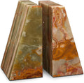 Ottimo Premium Polished Natural Marble bookends for use as Bookshelf Decor, Home, Office or Kitchen Shelves. Heavy, Triangular,and Modern Decorative Book Stopper with Anti-Slip Pads (Green Onyx)