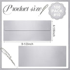 YooNotee 100 Count #10 Silver Metallic Business Envelopes, 80 lb, 4 1/8" x 9 1/2" Metallic Business Letter Size Envelopes, Peel & Press Square Flap, Printable for Professional Mailing and Office Use