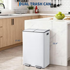Garvee Dual Trash Can, 16 Gal (2 x 30 l) Stainless Steel Kitchen Garbage Can with Lid and Inner Bucket, Double Compartment Trash and Recycle Bin Combo with Step Pedal for Home Office, White