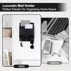 Lucundm Key and Mail Holder for Wall, Key Holder with Chalkboard and Long Storage Box, Key Hanger with 3 Sturdy Hooks for Coat, Dog Leash, Entryway Mail Organizer (Black)