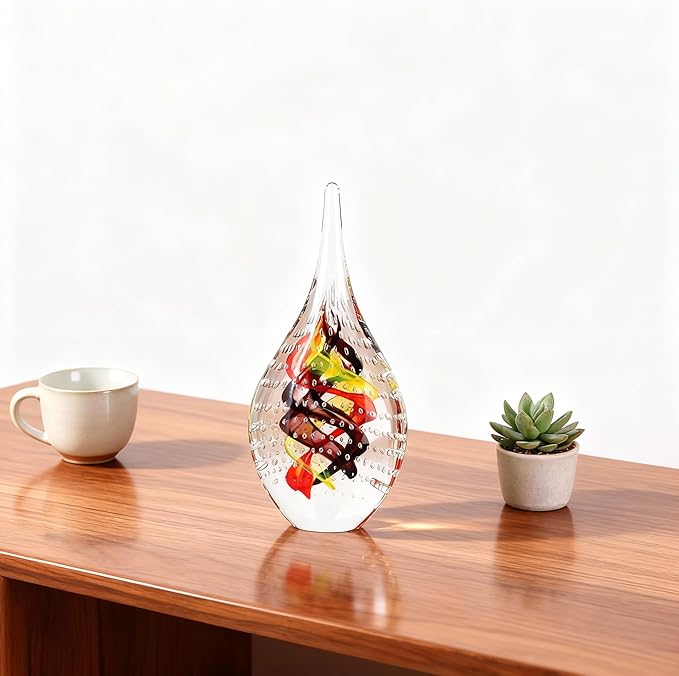 DOVDOV Blown Glass Sculpture, Collectible Stained Glass Art Statue, Unique Teardrop Ornament, Suitable for Office, Bookshelf, Dressing Table, Living Room Coffee Table, or Mantelpiece Display.