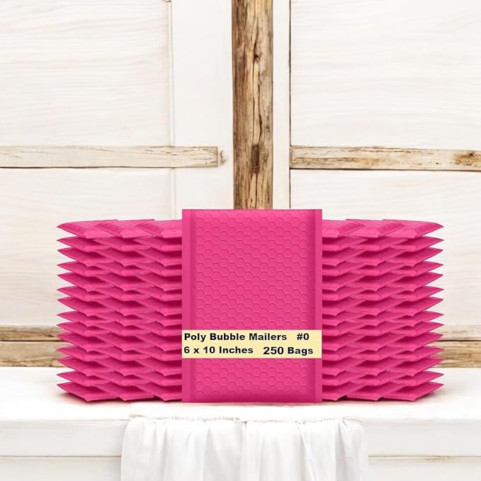 iMBAPrice 6x10 Inch Hot Pink Bubble Mailers #0 – 250 Pack Self-Seal Padded Envelopes, Waterproof Bubble Shipping Bags for Small Business, Mailing & Packaging