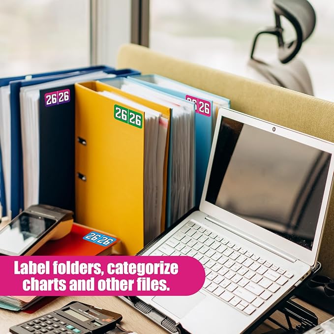 1000pcs 2026 Year Stickers, 3/4x1-1/2 Inch 26 Year Colored Self-Adhesive Stickers File Folder Labels Decals for Tab File Folders Office Supplies (Rose Red)
