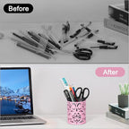 EasyPAG Pink Pen Holder for Desk, 2 Pack Round Pen Organizer, Brush Holder for Vanity, Metal Pencil Cup Organizer for Home, Office, Classroom, School