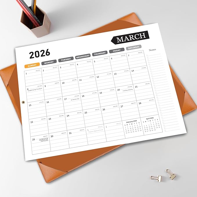Large Desk Calendar 2026, Calendar with Desk Protecting Pad, 2026 Desk Calendar Large 22x17, Runs From January 2026 to June 2027 18 Months, Big Desktop Calendar for Family Classroom and Office(Brown)