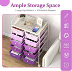 GOFLAME 10-Drawer Rolling Storage Cart, Art Craft Storage Organizer on Wheels, Multipurpose Movable Utility Cart for School, Office and Home, Purple Gradient