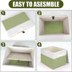 Bagnizer Large 22 Quart Linen Fabric Foldable Storage Bin Cube Organizer Basket with Flip-Top Lid & Handles, Clothes Blanket Box for Home, Office, Closet, Green & White, 4 Pack 14.6 x 9.5 x 9.5