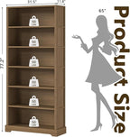 TVU 6-Tier Wooden Bookshelf, 77.2" Tall Farmhouse Style Open Bookcase, 31.5" W Standing Book Shelf with Storage, Suitable for Study, Living Room, Office, Teak