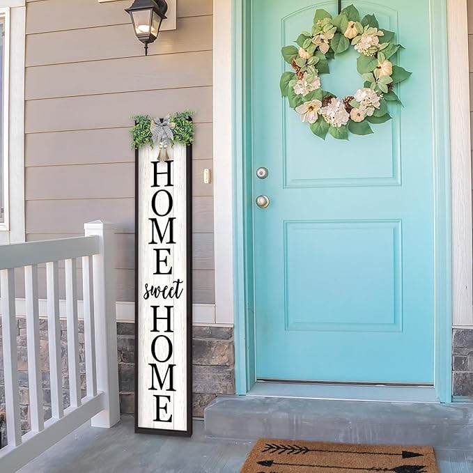 LuZhiQiang Welcome Sign for Front Porch Outdoor Home Sweet Home, 45"X9" For Large Front Door Wreath Standing Wooden Frame Tall Vertical Leaner Long Signs, Rustic Outside Farmhouse Garden Patio Decor (Black?