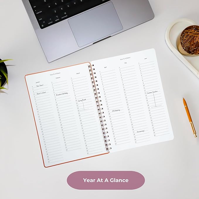Merely Home | Ultimate Yearly, Daily, Weekly, Monthly Planner | 8.25" x 11.75" | To Do List Notebook for Work | Simple Design | Multiple Layouts | Academic Planner and Organizer Notebook (Rust, Yearly Planner - Portrait)