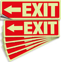 iSYFIX Exit Stickers Signs with Directional Left Arrow 6 Pack 12x4 Inch - Glow in the Dark Photoluminescent Vinyl for Office, School, Business, Warehouse - UV & Weather Resistant for Indoor/Outdoor Use