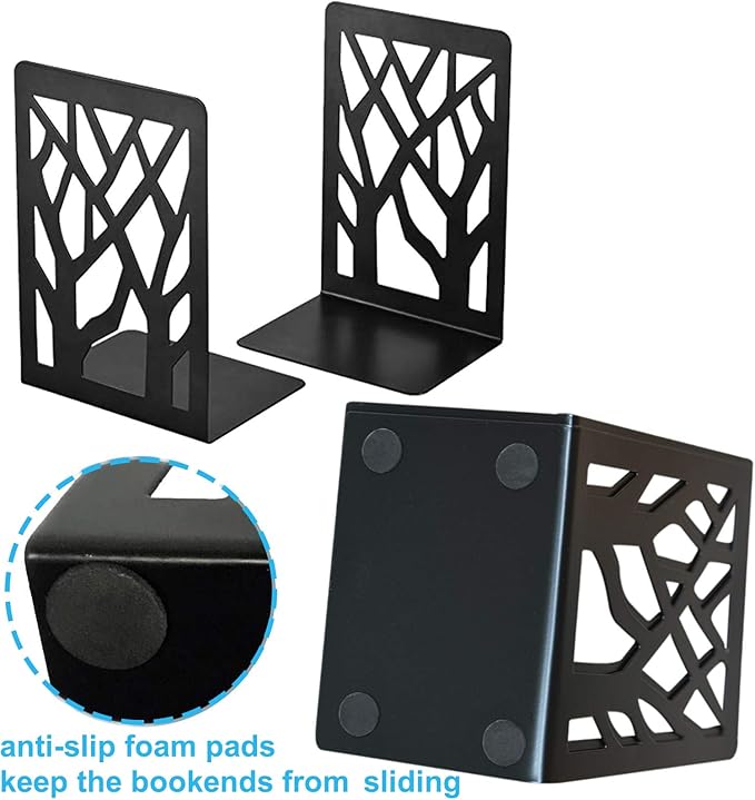MSDADA Bookends, Book Ends for Shelves, Bookends for Office, Book Ends for Heavy Books, Book Shelf Holder Stand Home Decorative，Metal Bookend Supports, Book Stoppers, Black(4 Pairs)