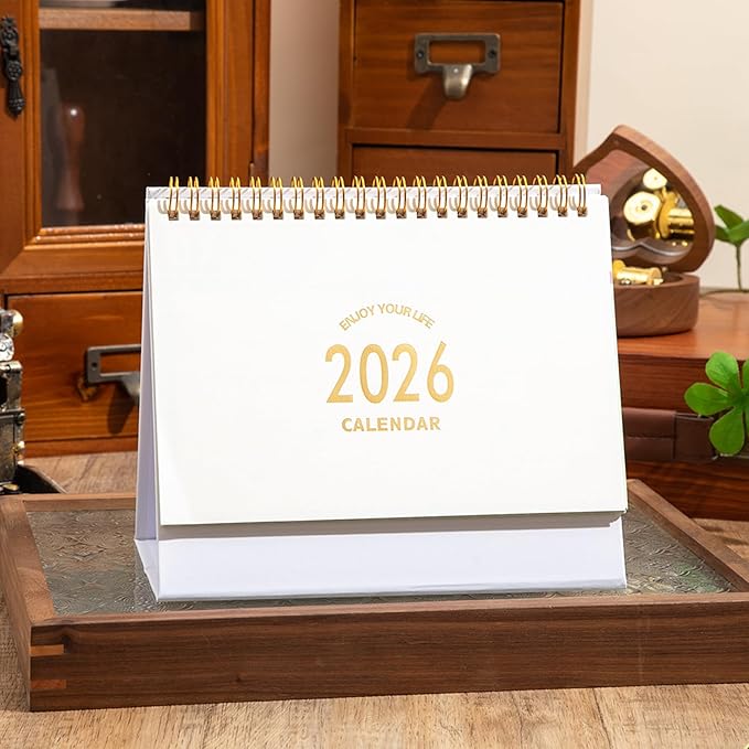 Small Desk Calendar 2026, Desktop Calendar from Now to Dec 2026, Metal Ring Twin-Wire Binding Monthly Desktop Calendar for Home Office School (White)