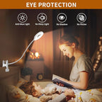 iZELL Reading Light, USB Clamp Lamp for Child Reading Book in Bed at Night, LED Small Desk Lamp with Silicone Adjustable Arm Clip on Beside Table for Studying Working Drafting Sewing - 15.8‘’ White