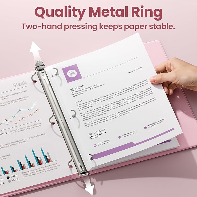 SUNEE 3 Ring Binder 1.5 Inch 1 Pack, Clear View Binder Three Ring PVC-Free (Fit 8.5x11 Inches) for School or Office Supplies, Pink