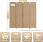 Cocosica 6 ft. Tall Room Divider and Folding Privacy Screen, Weave Fiber Foldable Panel Wall Divider with Diamond Pattern Weaved & 4 Panel Room Screen Divider Separator, Freestanding Room Divider