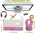 Hokafenle 2 in 1 Ergonomic Mouse Pad Wrist Support & Wrist Rest for Computer Keyboard Set, with Relieve Carpal Tunnel Pain Massage Bulge and Full Memory Gel Design (2In1 Set, Sweet Pink)