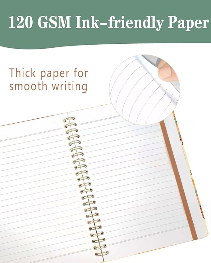 DHGPTS Spiral Journal Notebook, A5 Cute Notebooks for Women Men, College Ruled Hardcover Notebook for Work & Note Taking, 60 Pages Double-Wire Journals for Writing, Retro Boho Flowers
