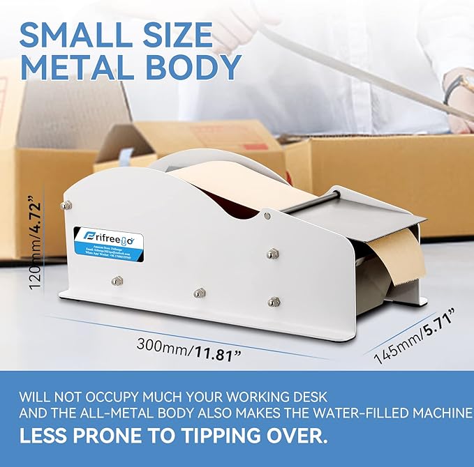 Frifreego Water-Activated Tape Dispenser, Manual Width-Adjustable Kraft Gum Tape Dispenser for 0.98-3.54" Wide Tape, All-Body Steel Packing Tape Dispenser, Stable and Durable