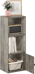Furinno LUDER Book Shelf, 3-Tier Modern Bookshelf, Bookcase with 1 Door Storage Cabinet, 9.3 x 12 x 31.5, for Living Room, Bedroom, Home Office, French Oak