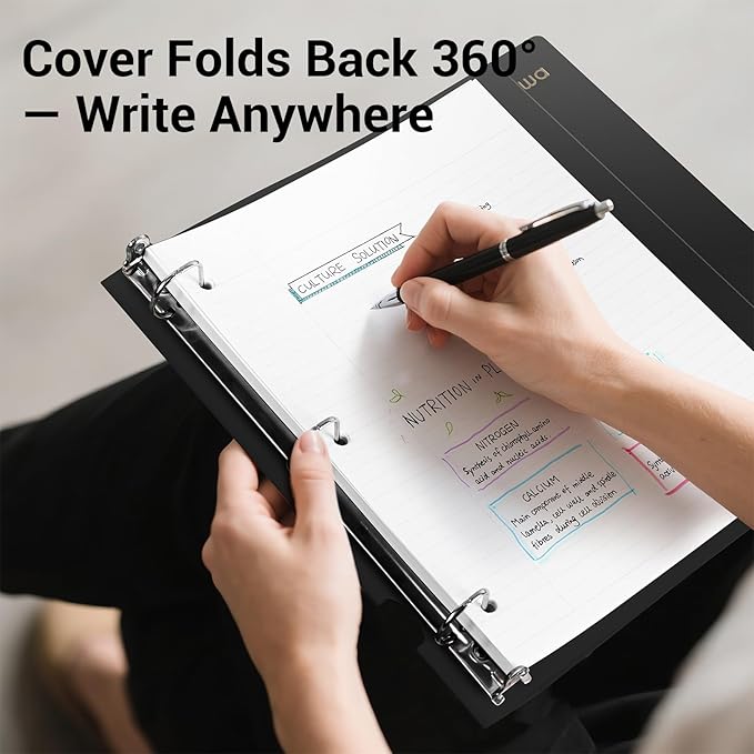 MUKAWA 1 Inch 3 Ring Binder, D-Ring Binder Holds 250 Sheets, PP Cover with Writable Spine Label, Lay-Flat Design, Letter Size 8.5x11, Lightweight for School, Office & Home Organization, 1 Pack, Black