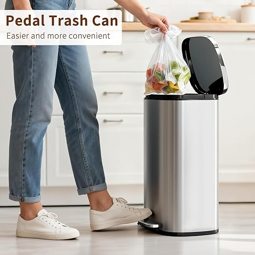 PayLessHere 13 Gallon (50L) in Home Recycling Bin Kitchen Stainless Steel Recycling Bin with Lid Removable Inner Bucket Foot Pedal Soft Close for Office Home Kitchen Garbage Can Trash Bin